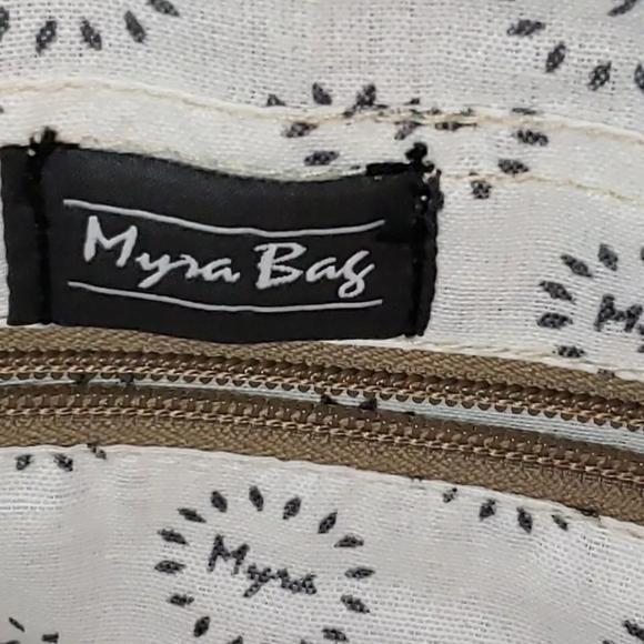 Myra Canvas Leather Zippered Tote Bag Purse Green Ivory Black - Picture 4 of 6